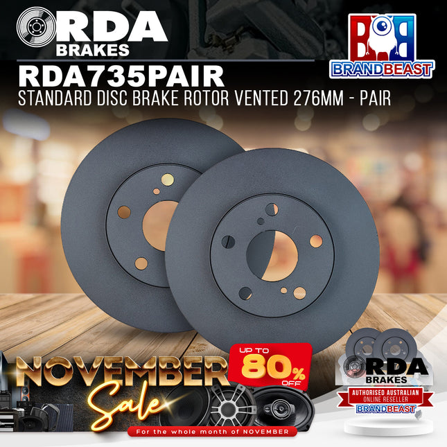 RDA Brakes RDA735 Standard Disc Brake Rotor Vented 276mm - Pair