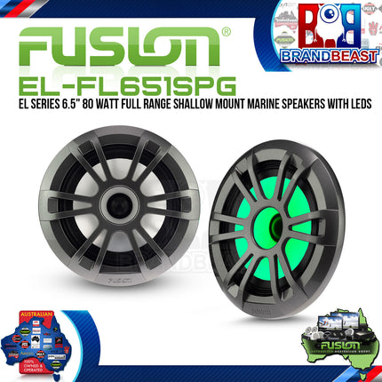 Fusion EL-FL651SPG 6.5&quot; Full Range Shallow Mount Marine Speakers with LEDs