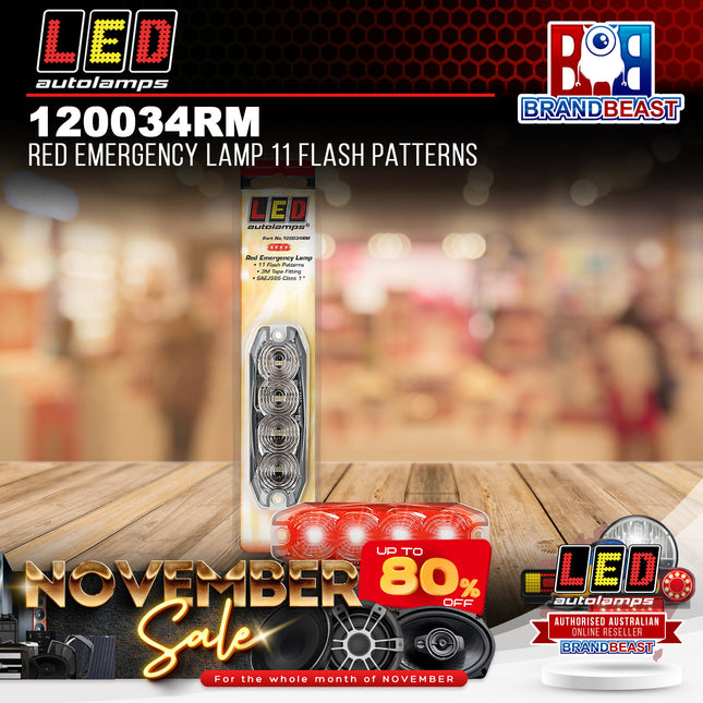 LED Autolamps 120034RM Red Emergency Lamp 11 Flash Patterns