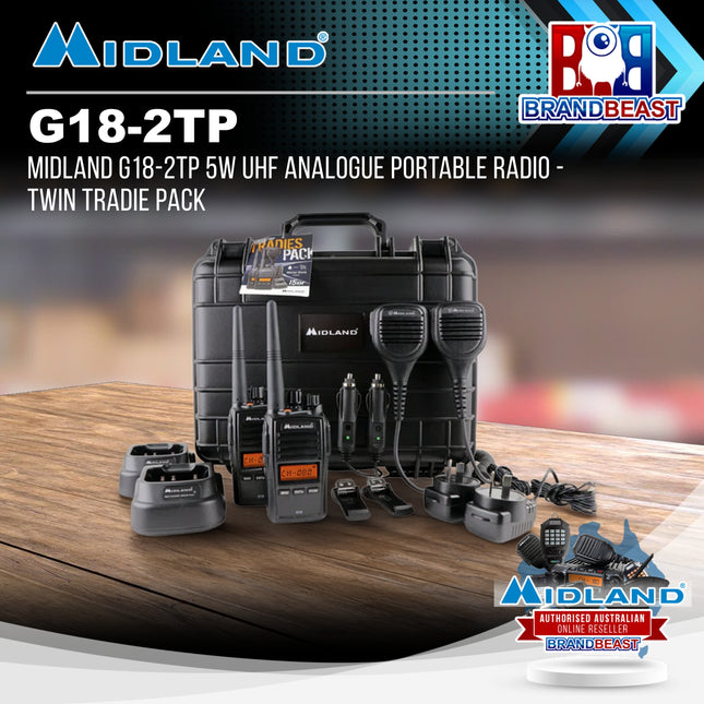 Midland G18-2TP 5W UHF Analogue Portable Radio - Twin Tradie Pack