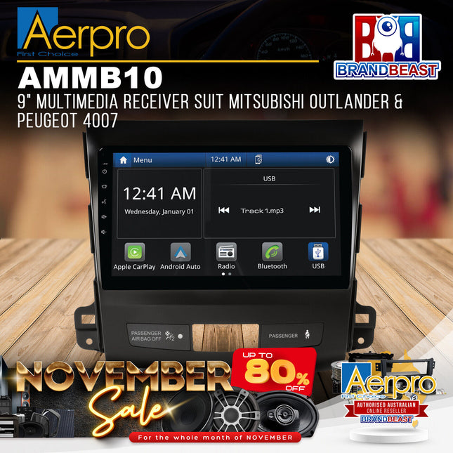 Aerpro AMMB10 9" Multimedia Receiver Suit Mitsubishi Outlander & Peugeot 4007
