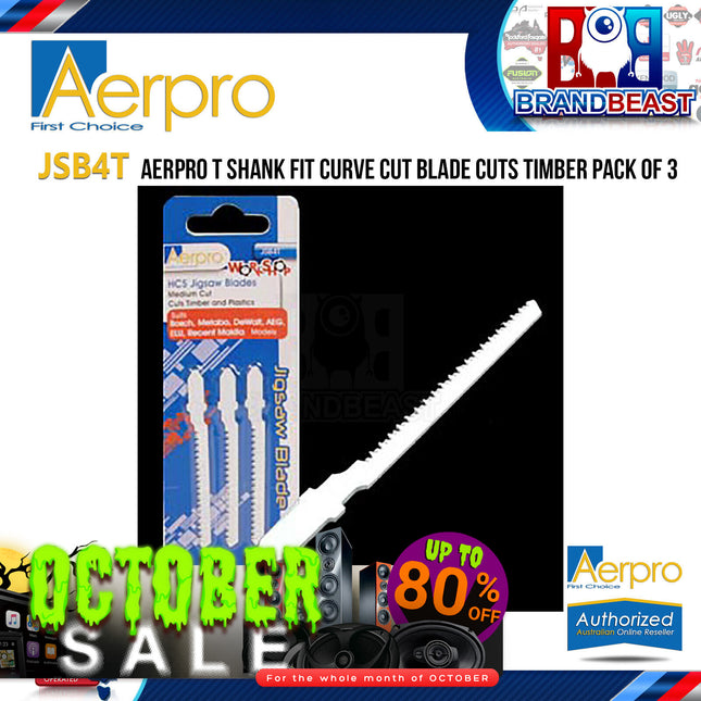 Aerpro JSB4T T Shank Fit Curve Cut Blade Cuts Timber Pack of 3