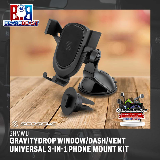 Scosche GHVWD GravityDrop Window/Dash/Vent Universal 3-In-1 Phone Mount Kit