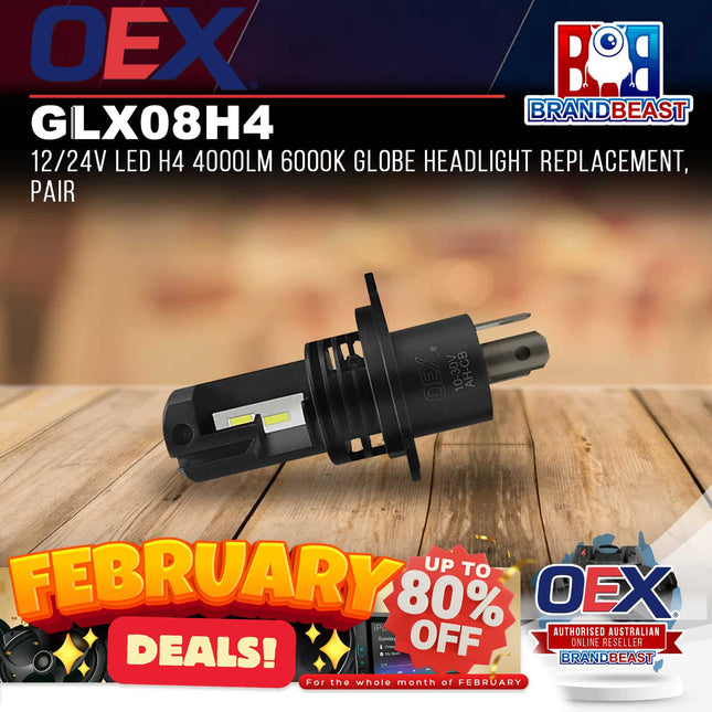 OEX GLX08H4 12/24V LED H4 4000lm 6000k Globe Headlight Pair