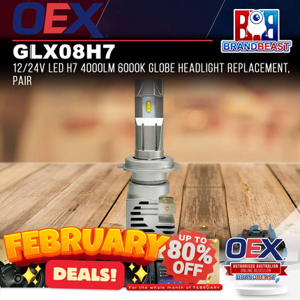 OEX GLX08H7 12/24V LED H7 4000lm 6000k Globe Headlight Pair