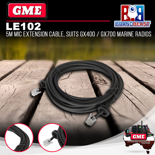 GME LE102 5M Mic Extension Cable to Suit GX400/GX700 Marine Radios