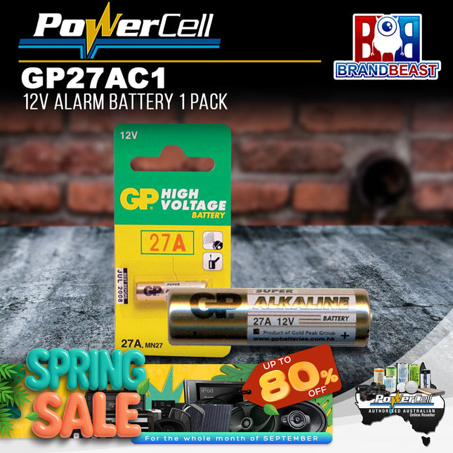 PowerCell GP27AC1 12V 20mAh High Voltage Alkaline Battery - Card of 1
