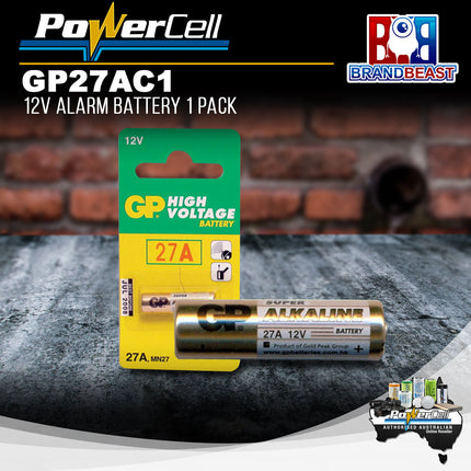PowerCell GP27AC1 12V 20mAh High Voltage Alkaline Battery - Card of 1