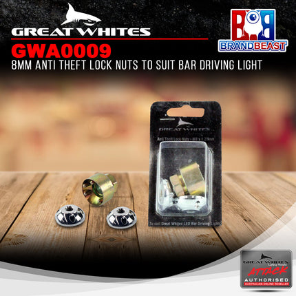 Great Whites GWA0009 8mm Anti Theft Lock Nuts to Suit Bar Driving Light