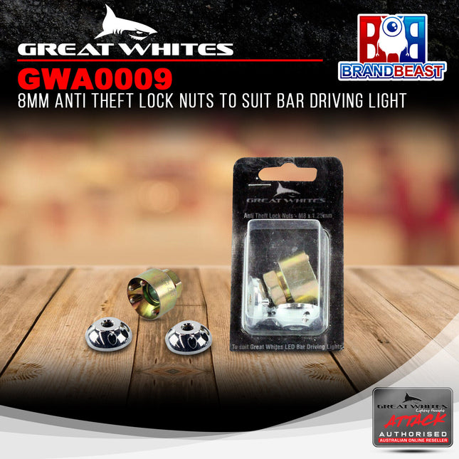 Great Whites GWA0009 8mm Anti Theft Lock Nuts to Suit Bar Driving Light