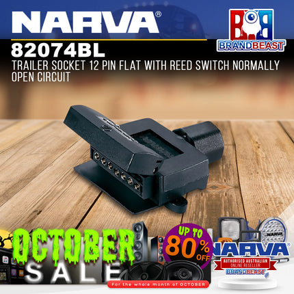 Narva 82074BL Trailer Socket 12 Pin Flat with Reed Switch Normally Open Circuit