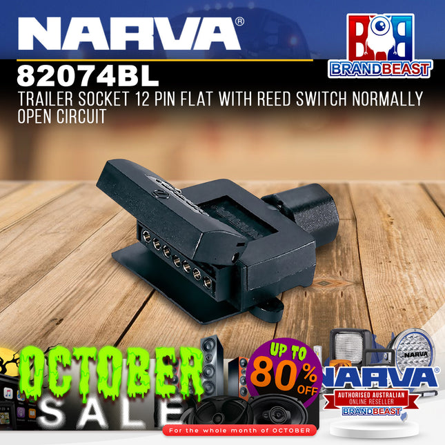 Narva 82074BL Trailer Socket 12 Pin Flat with Reed Switch Normally Open Circuit