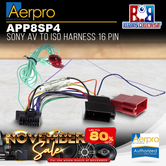 Aerpro APP8SP4 APP8 Secondary ISO Harness to Suit Sony AV Headunits