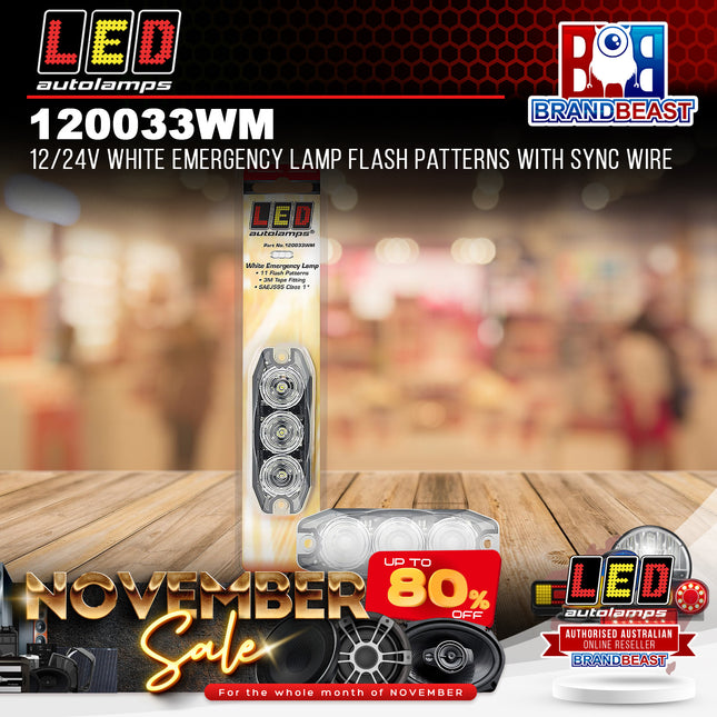 LED Autolamps 120033WM 12/24V White Emergency Lamp Flash Patterns With Sync Wire
