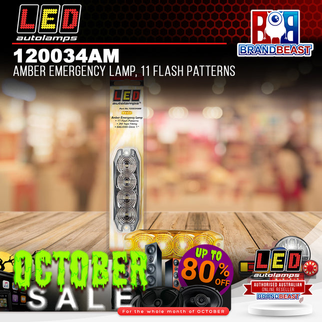 LED Autolamps 120034AM Amber Emergency Lamp 11 Flash Patterns