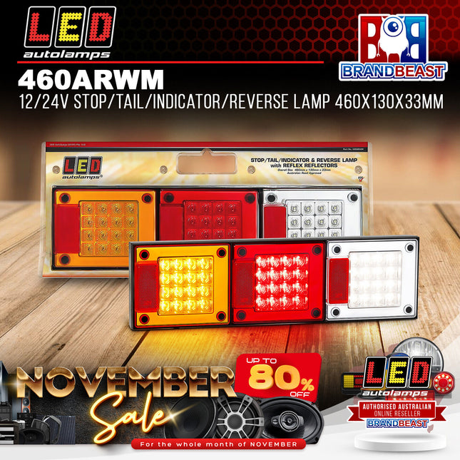 LED Autolamps 460ARWM 12/24V Stop/Tail/Indicator/Reverse Lamp 460x130x33mm