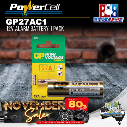 PowerCell GP27AC1 12V 20mAh High Voltage Alkaline Battery - Card of 1