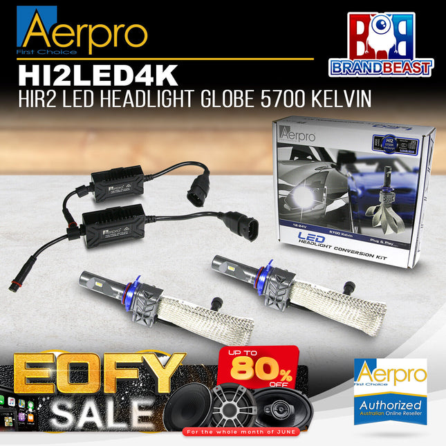 Aerpro HI2LED4K HIR2 LED Headlight Globe 5700 Kelvin