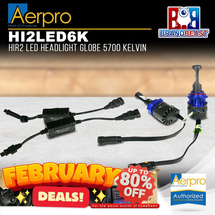 Aerpro HI2LED6K HIR2 LED Headlight Globe 5700 Kelvin