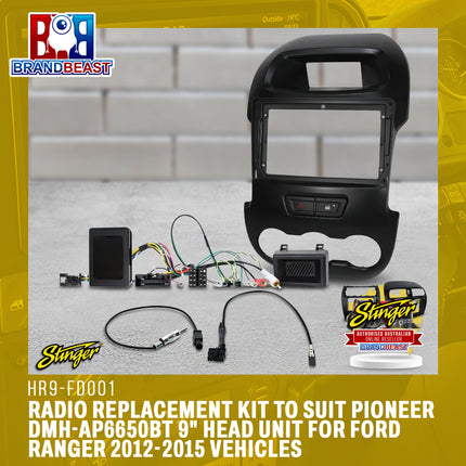 Stinger HR9-FD001 Radio Replacement Kit to Suit Pioneer DMH-AP6650BT 9" Head Unit for Ford Ranger 2012-2015 Vehicles