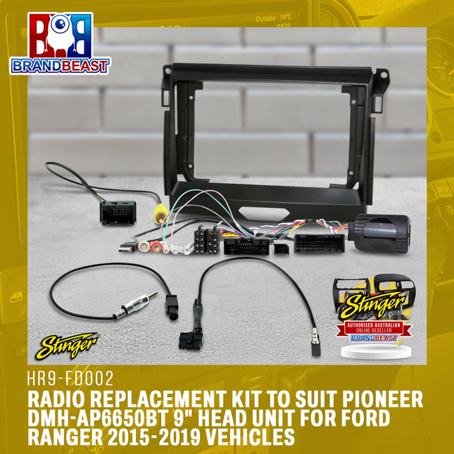 Stinger HR9-FD002 Radio Replacement Kit to Suit Pioneer DMH-AP6650BT 9" Head Unit for Ford Ranger 2015-2019 Vehicles