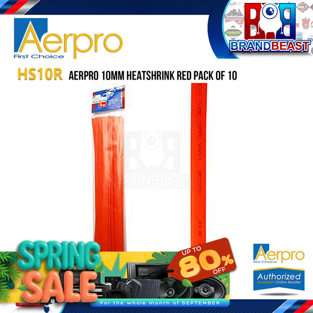Aerpro HS10R 10mm Heatshrink Red Pack of 10pcs x 30cm
