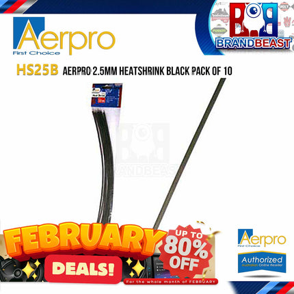 Aerpro HS25B 2.5mm Heatshrink Black Pack of 10pcs x 30cm