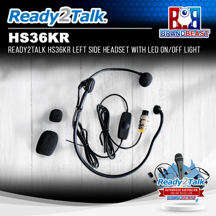 Ready2Talk HS36KR Left Side Headset with LED On/Off Light