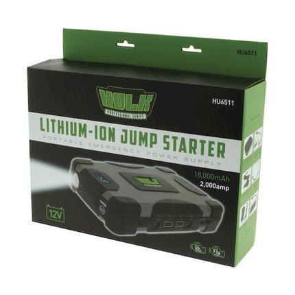 Hulk 4x4 HU6511 Lithium Jump Starter 18,000mAh 2000 Amp Portable
