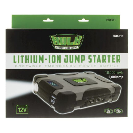 Hulk 4x4 HU6511 Lithium Jump Starter 18,000mAh 2000 Amp Portable