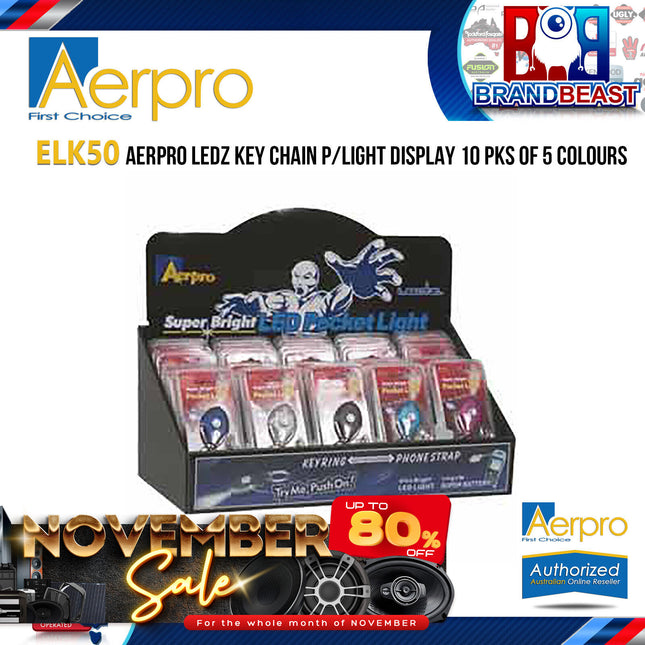 Aerpro ELK50 10 Pieces of 5 Colours LED Key Chain Pocket Light Display