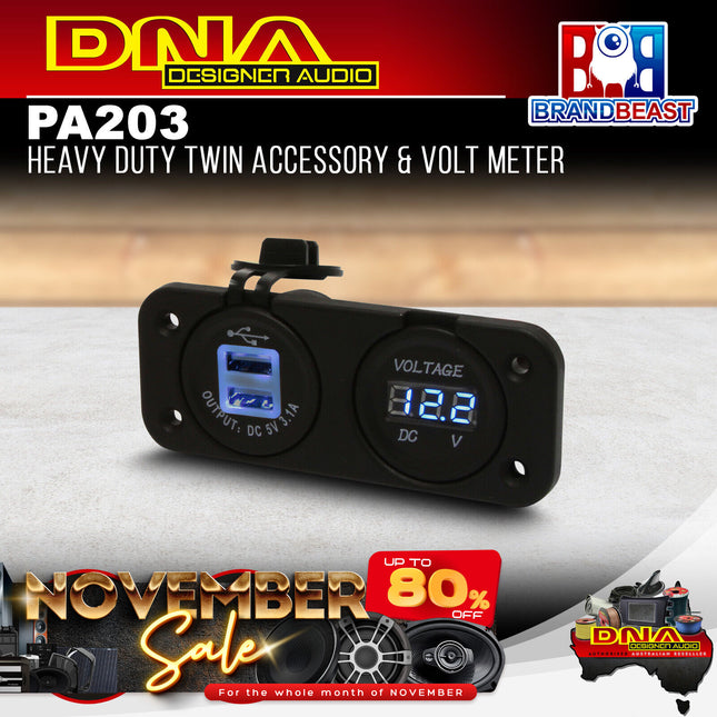DNA PA203 Heavy Duty Twin Dual USB Socket & Volt Meter
