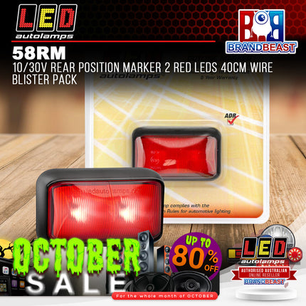 LED Autolamps 58RM 10/30V Rear Position Marker 2 Red LEDs 40cm Wire Blister Pack