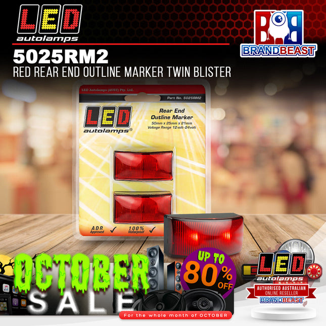 LED Autolamps 5025RM2 Red Rear End Outline Marker Twin Blister