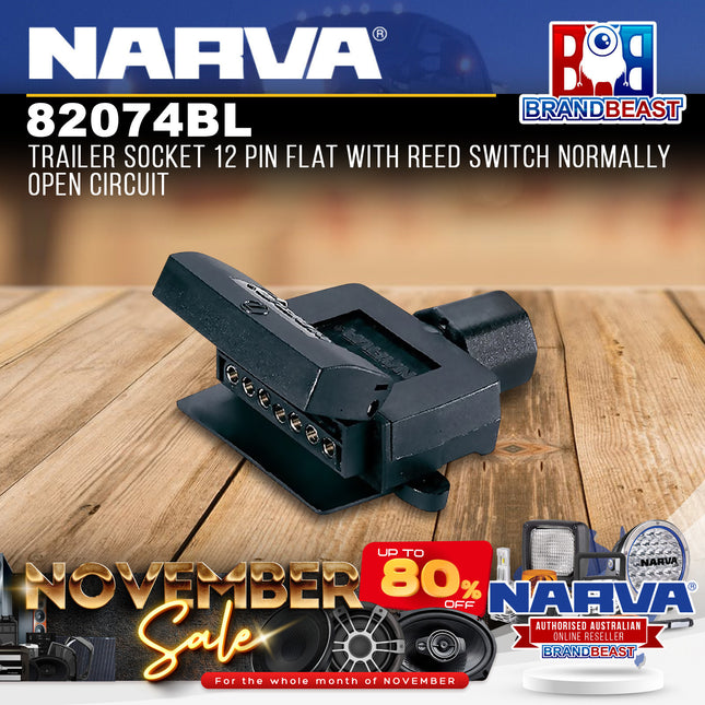 Narva 82074BL Trailer Socket 12 Pin Flat with Reed Switch Normally Open Circuit