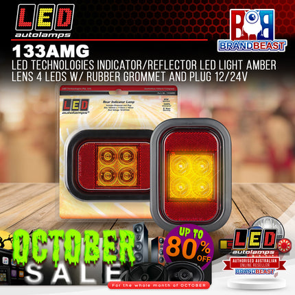 LED Autolamps 133AMG LED Indicator/Reflector LED Light Amber Lens 4 LEDs Rubber