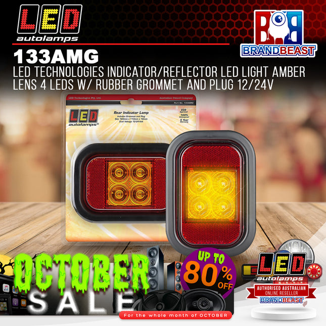 LED Autolamps 133AMG LED Indicator/Reflector LED Light Amber Lens 4 LEDs Rubber