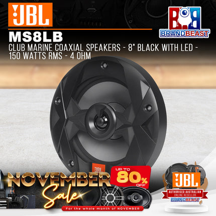 JBL MS8LB Club Marine Coaxial Speakers - 8" Black with LED - 150 Watts RMS - 4 Ohm