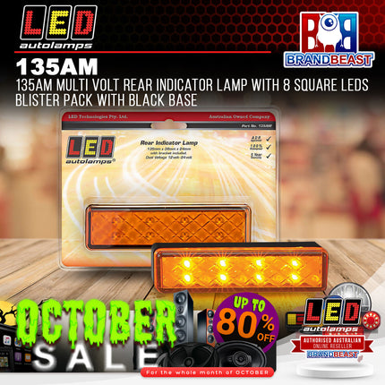 LED Autolamps 135AM MultiVolt Rear Indicator Lamp 8Square LED Blister Black Base