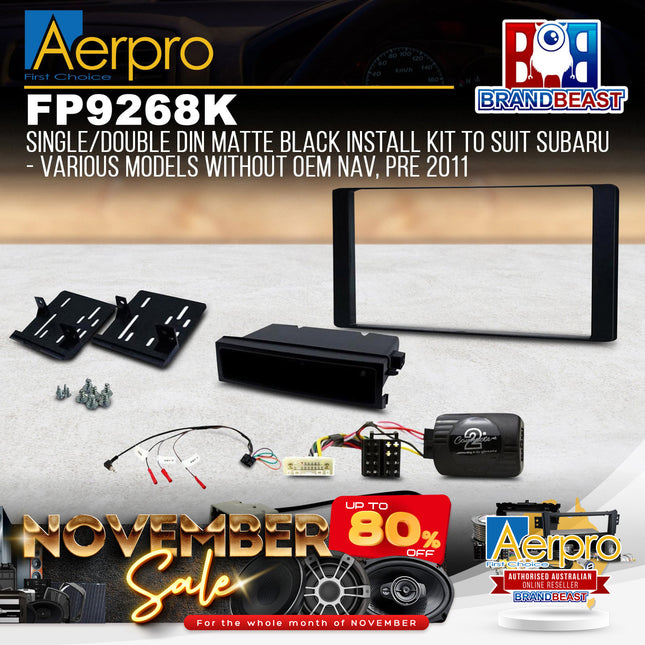 Aerpro FP9268K Single/Double DIN Matte Black Install Kit Suit Subaru Various Models