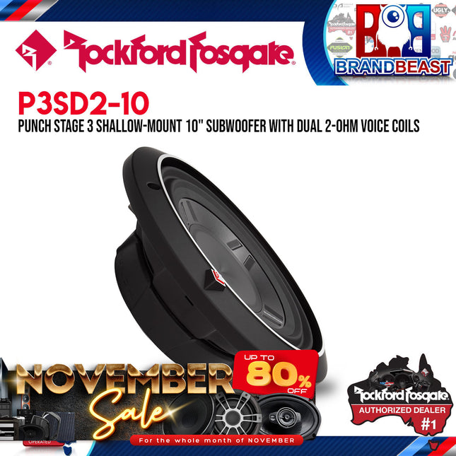 Rockford Fosgate P3SD2-10 Punch 10" P3S Shallow 2-Ohm DVC Subwoofer