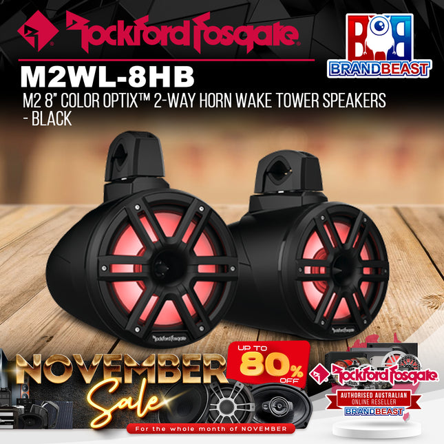 Rockford Fosgate M2WL-8HB M2 8" Color Optix™ 2-Way Horn Wake Tower Speakers - Black
