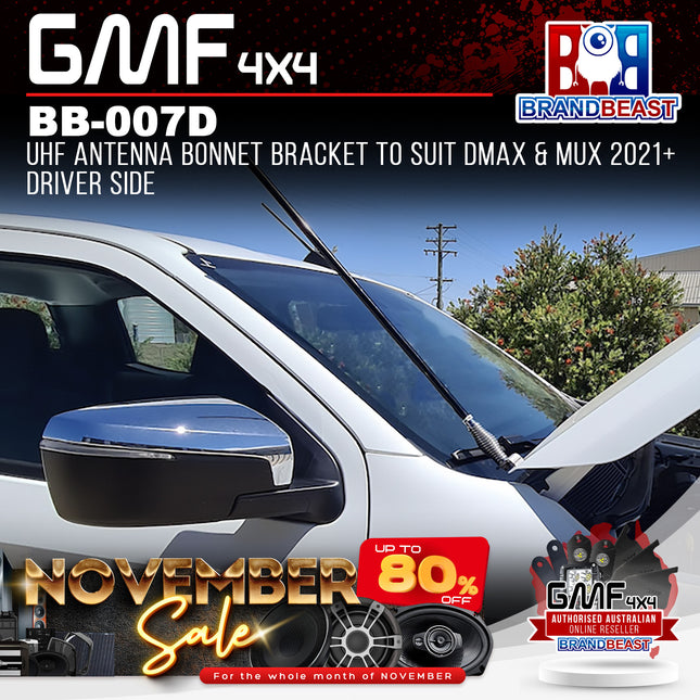 GMF4x4 BB-007D UHF Antenna Bonnet Bracket To Suit DMAX & MUX 2021+ Driver Side