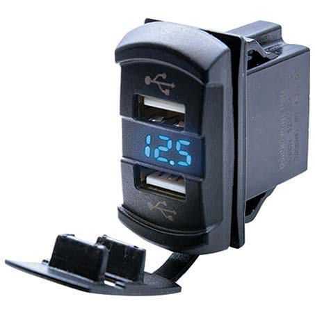 Thunder TDR11025 Dual USB Socket 2.1A Per USB - Panel Mount with Voltmeter