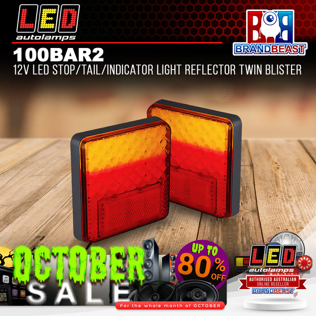 LED Autolamps 100BAR2 12V LED Stop/Tail/Indicator Light Reflector Twin Blister