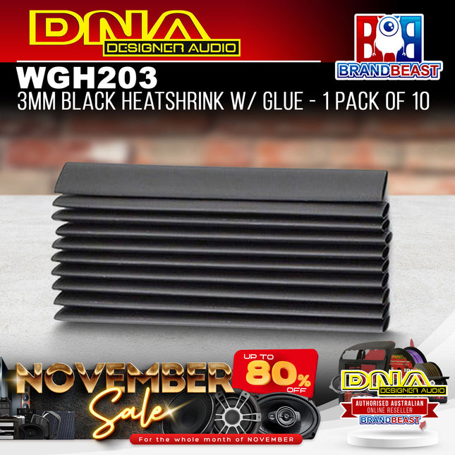 DNA WGH203 3mm Black Heatshrink With Glue - 1 Pack Of 10