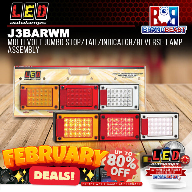 LED Autolamps J3BARWM Multi Volt Jumbo Stop/Tail/Indicator/Reverse Lamp Assembly