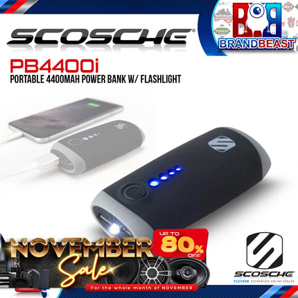 Scosche PB4400i GoBat 4400 Portable 4400mAh Powerbank with Flashlight - Black