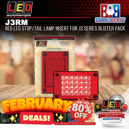 LED Autolamps J3RM Red LED Stop/Tail Lamp Insert For J3 Series Blister Pack