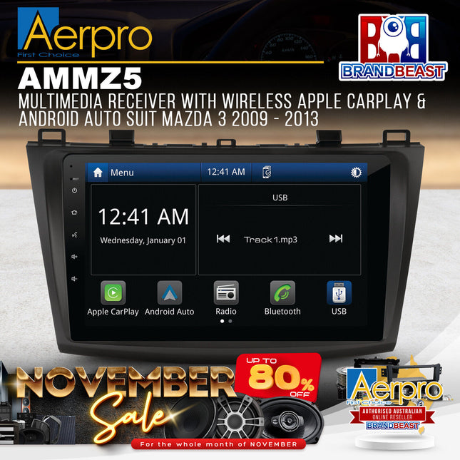 Aerpro AMMZ5 Multimedia Receiver With Apple CarPlay & Android Auto Suit Mazda 3